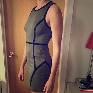 Army green with black piping mini dress